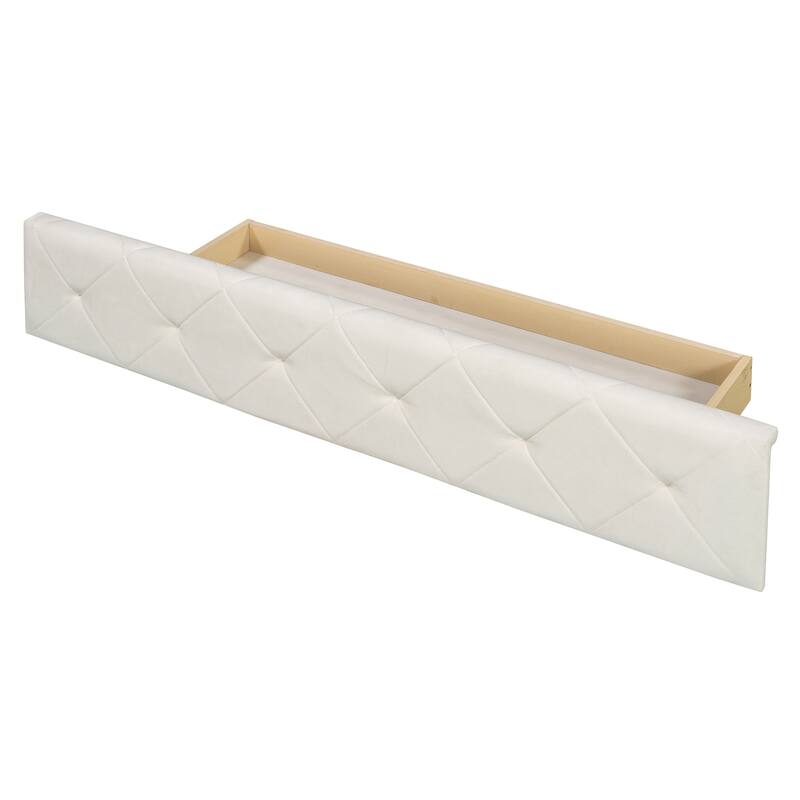 Queen Size Upholstered Platform Bed with Wingback Headboard, Storage Drawer, and Side Stools