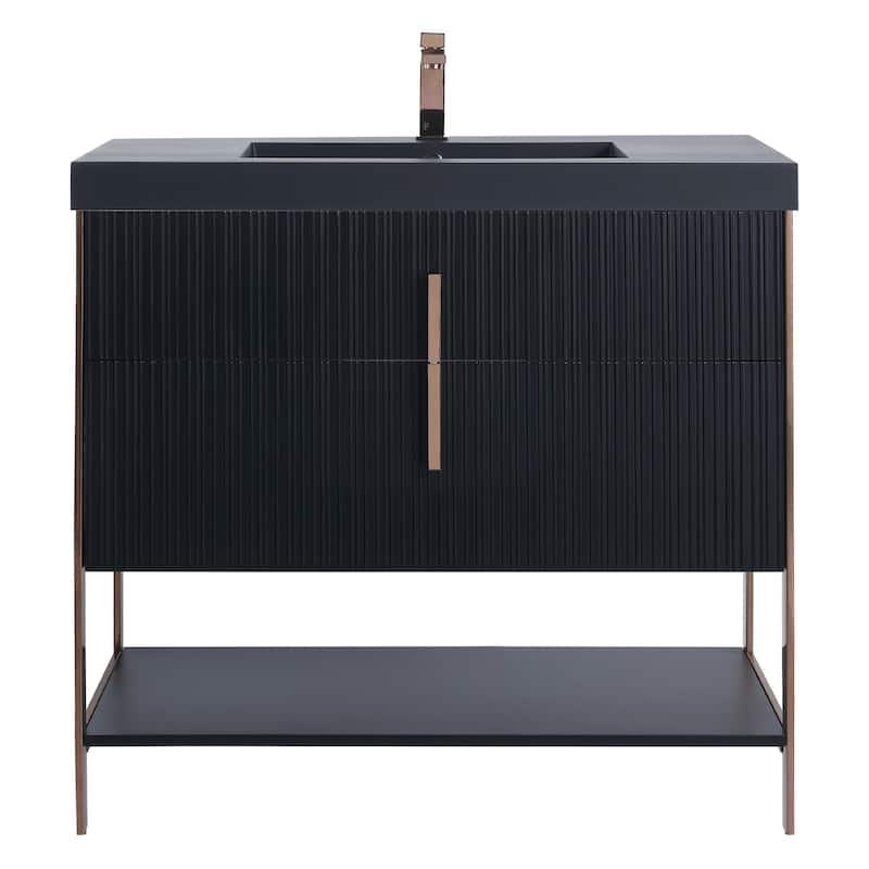Fine Fixtures Serenity Modern Bathroom Vanity with Black Gel Acrylic Top