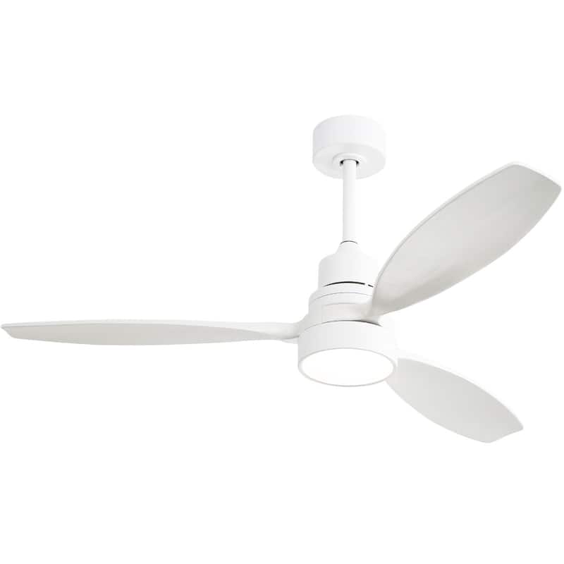 Sofucor 52-inch Solid Wood Ceiling Fan with LED Light,Remote Control Included,Reversible,Quiet and Powerful - With Light - White with White Solid Wood Blades