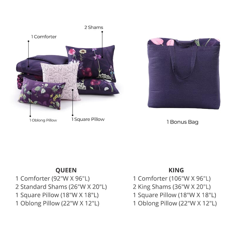 Bebejan Morning Glory 100% Cotton Sateen 5 Piece Reversible Comforter Set