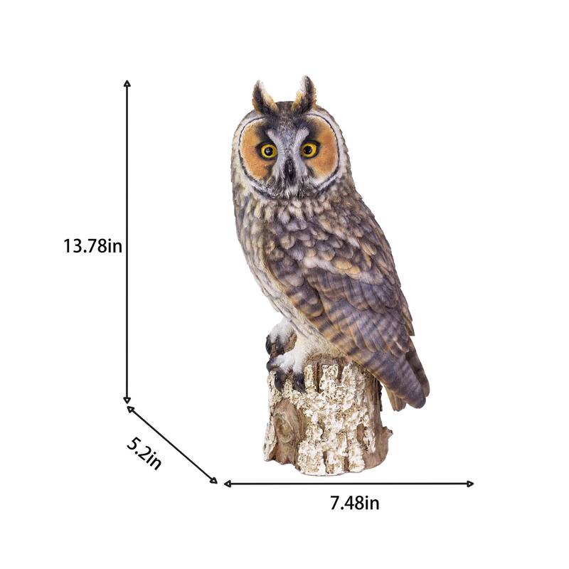 Long Eared Owl Standing on Branch Outdoor Garden Statue - 13.5"