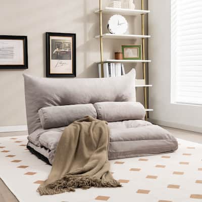Convertible Lazy Sofa Bed with Adjustable Backrest& Lumbar Pillows