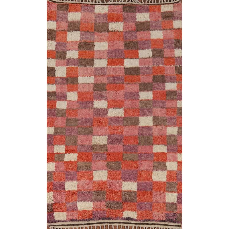 All-Over Checkered Moroccan Oriental Area Rug Handmade Wool Carpet - 5'1" x 6'6"