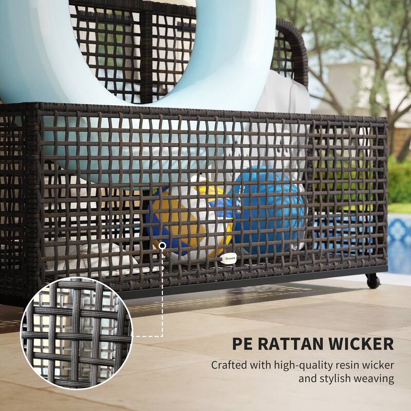 Two-Section Outdoor Storage Basket with Powder-Coated Steel Frame and Smooth Rolling Wheels - 43.25" L x 22.5" W x 28" H