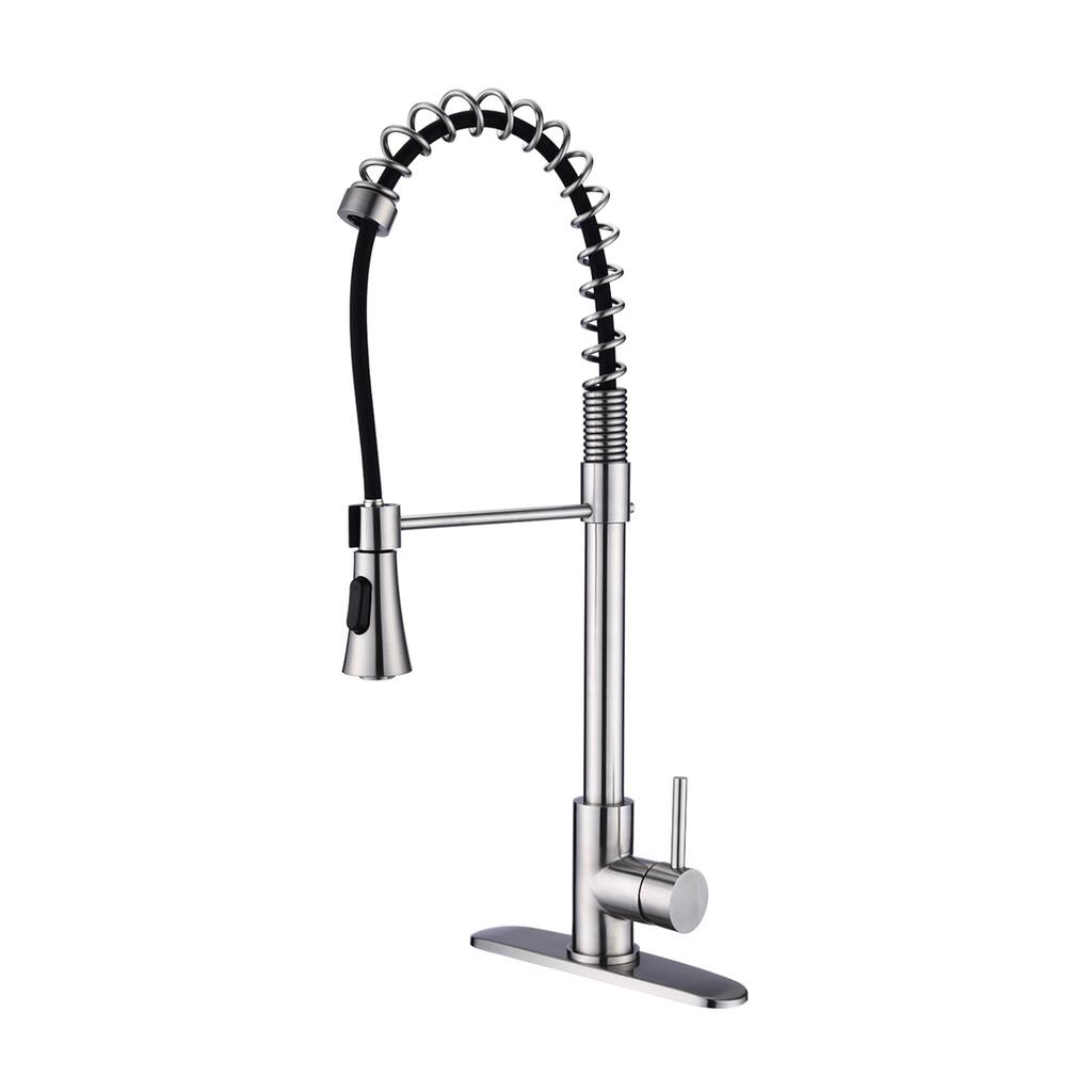 Topcraft Single Handle Pull Down Spring High Arc Kitchen Faucet with Base Plate