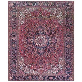 Shahbanu Rugs Pink Vintage Persian Ahar Heriz with Flower Medallion ...