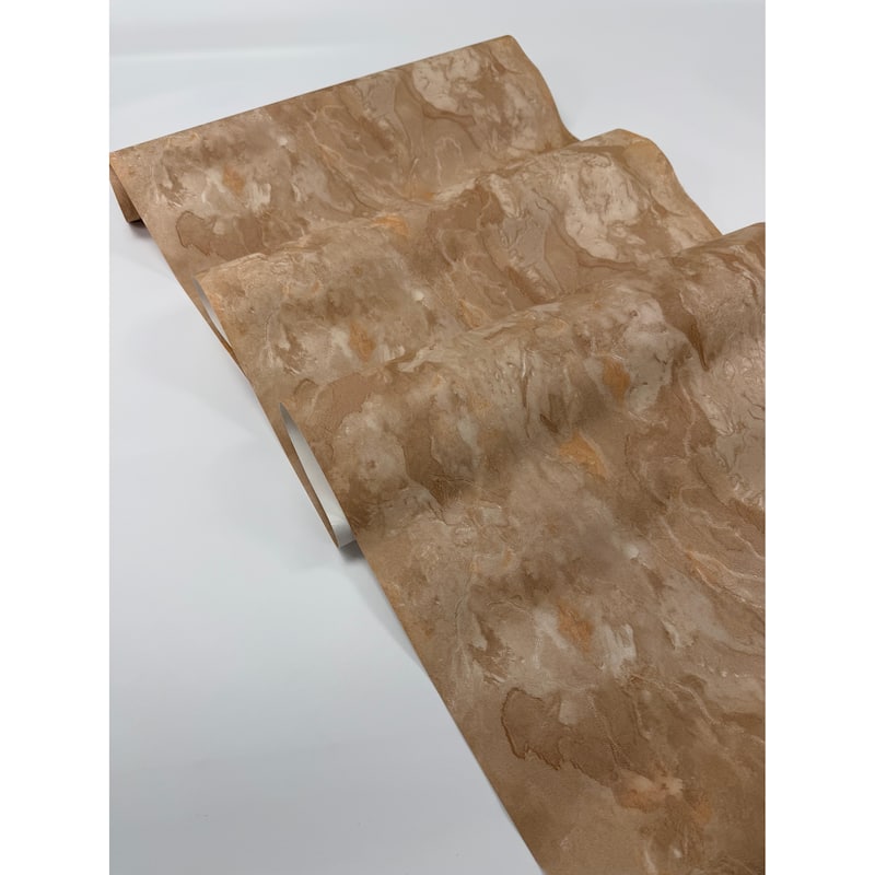 Brown Gold Art Deco Woven Faux Fabric Texture Embossed Contemporary Accent - Double Roll