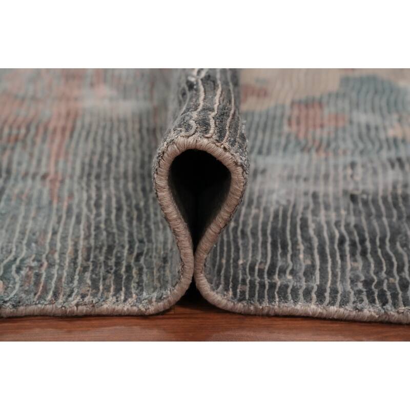 Hand Knotted Oriental Viscose Silk Carpet Modern Pictorial Greys & Charcoal Abstract Area Rug - 7' 0'' X 5' 0''