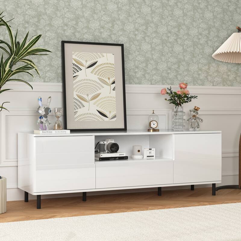 High Gloss Panel Modern TV Console,TV Stand,Entertainment Center with Storage Shelves,TV Cabinet for Living Room, Bedroom