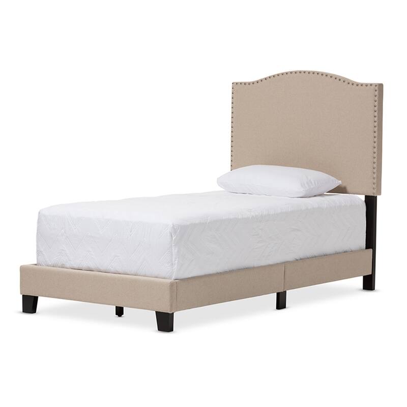 Modern Twin Bed - Upholstered Arch Platform Bed with Nailhead Detail - Linen Fabric Bedroom Furniture