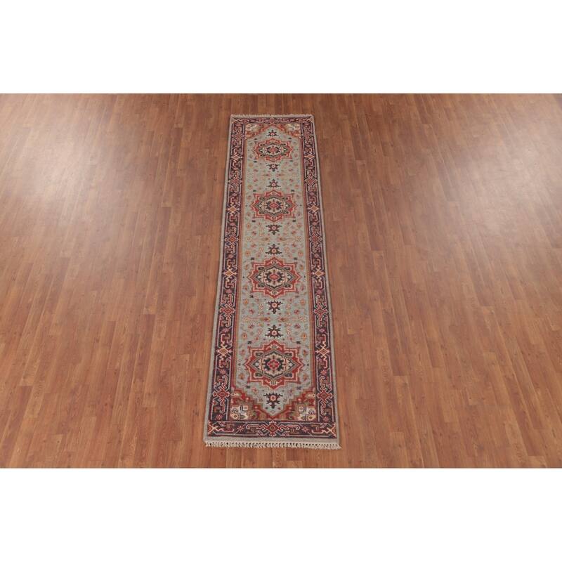 Light Blue Heriz-Serapi Oriental Runner Rug Wool Carpet - 2'6"x 9'10"