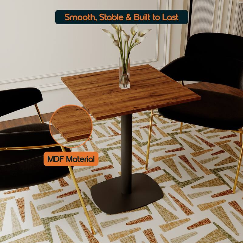 Vail Square Dining Table with 24 in. MDF Tabletop in Black Stainless Steel Square Base Accent Kitchen Table