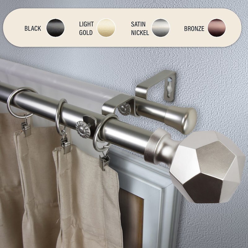 InStyleDesign Valdo 1 inch Diameter Adjustable Double Curtain Rod - 48 to 84 inches - Satin Nickel