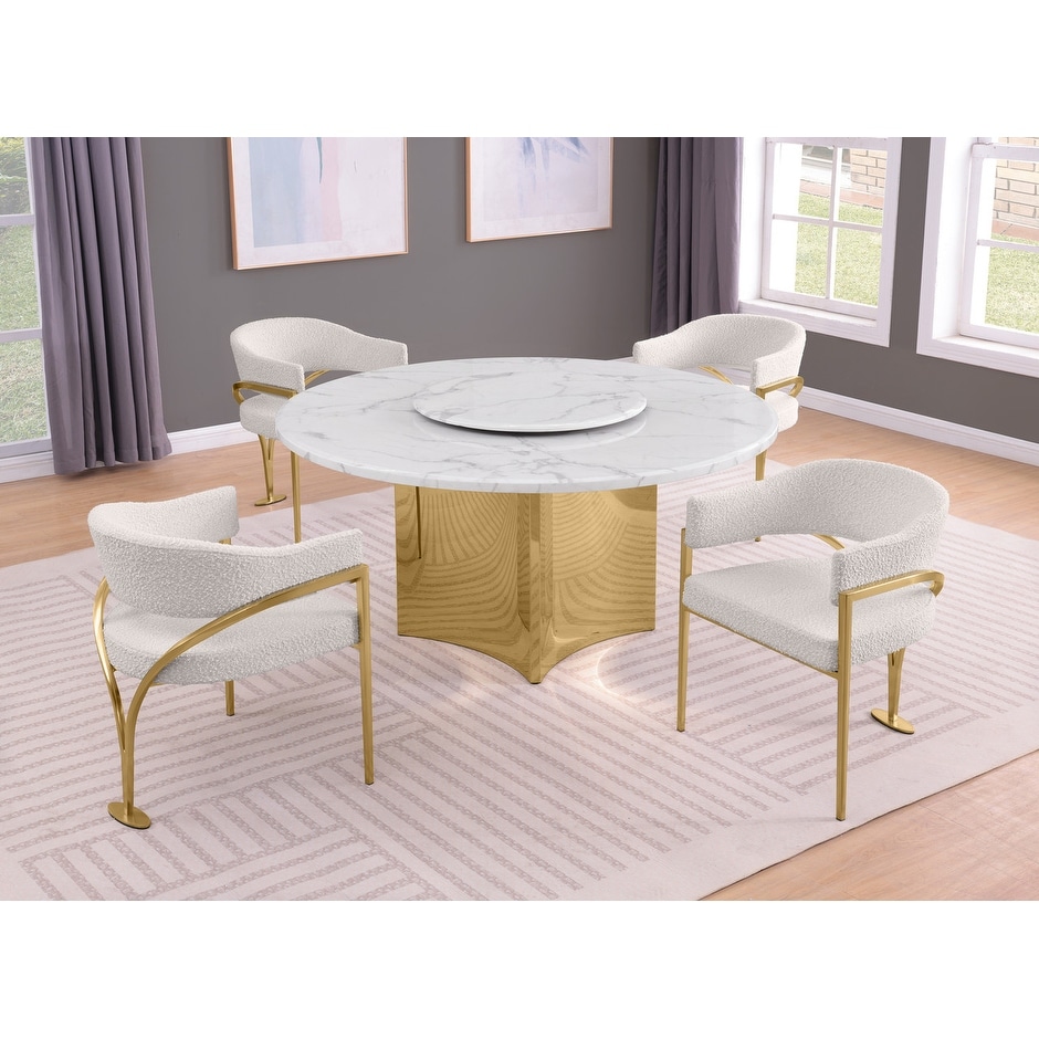 Best Quality Furniture Genuine White Marble Dining Table w/ Lazy Susan