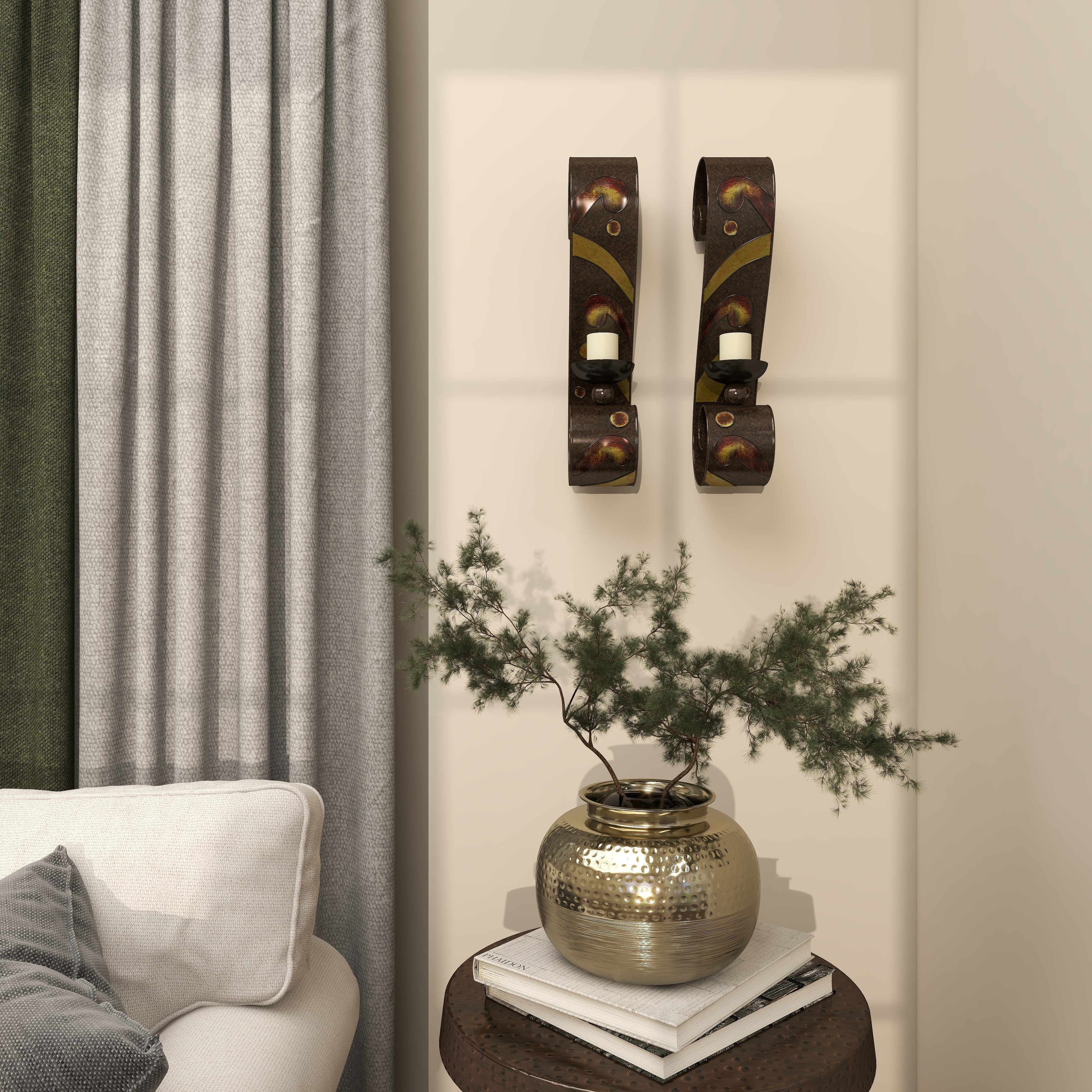 Black Metal 2 Candle Wall Sconce (Set of 2) - 5 x 7 x 19