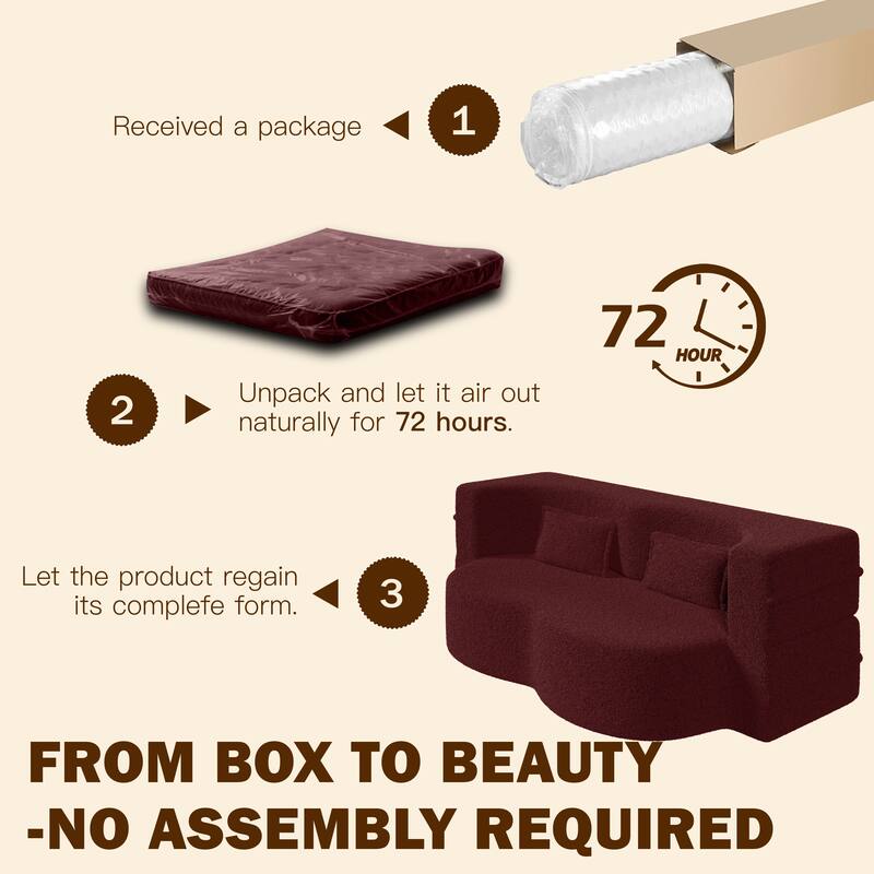 78" Convertible Folding Sofa Bed, Sleeper Sofa with Pillow, Modern Teddy Fabric Floor Loveseat Couch, Foam Mattress Sleeper