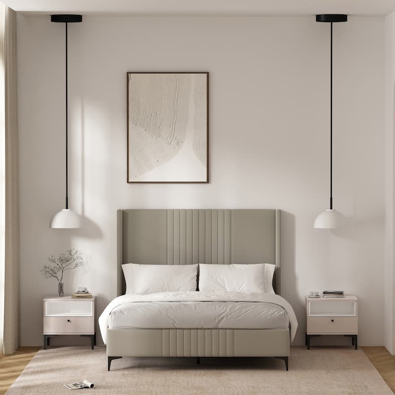 Manhattan Comfort Modern Amara 1 Drawer Metal Leg Nightstand Set of 2 - Pale Rose and White