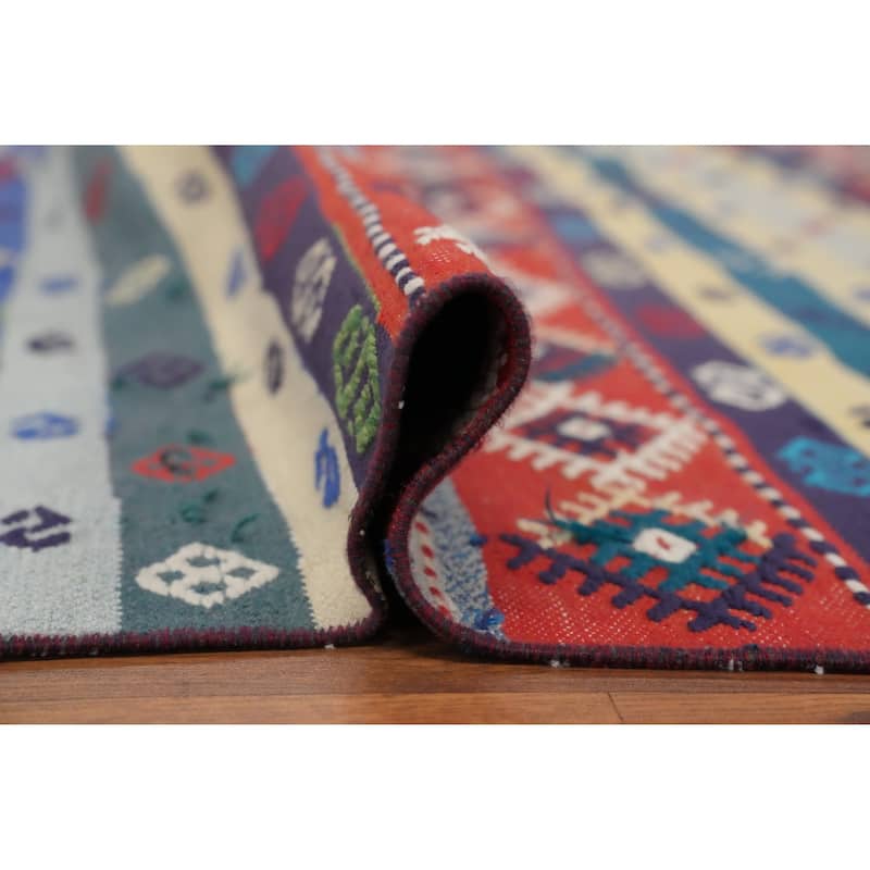 Hand Woven Oriental 100% Wool Carpet Southwestern Tribal Multi-Colored Kilim Area Rug - 8' 10'' X 6' 2''