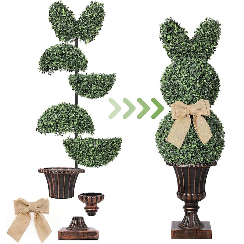 38" Artificial Boxwood Topiary Tree Double Ball for Home Decor