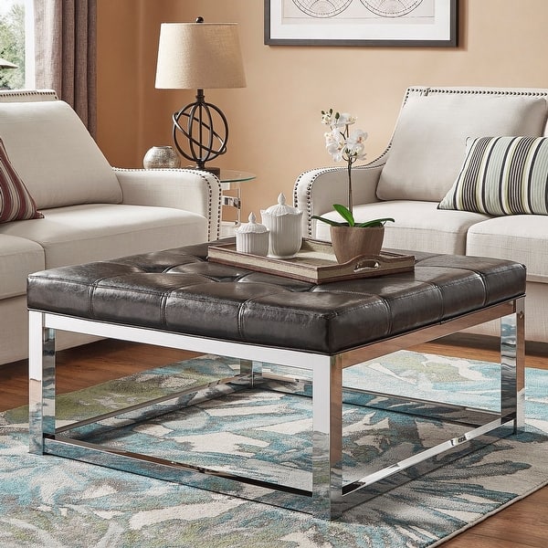 Shop Solene Square Base Ottoman Coffee Table Chrome By Inspire Q Bold On Sale Overstock 13470706