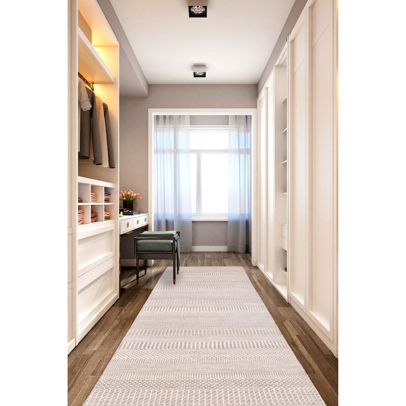 ECARPETGALLERY Hand-knotted Finest Silk Shadow Light Grey Silk, Wool Rug - 2'6 x 7'11