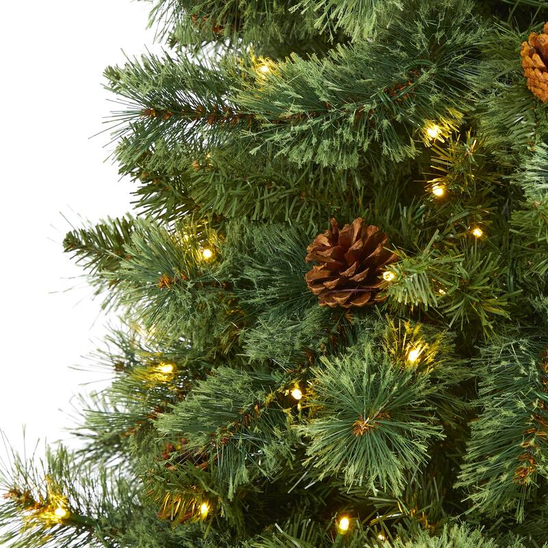 7' White Mountain Pine Artificial Christmas Tree with 400 Clear LED Lights and Pine Cones