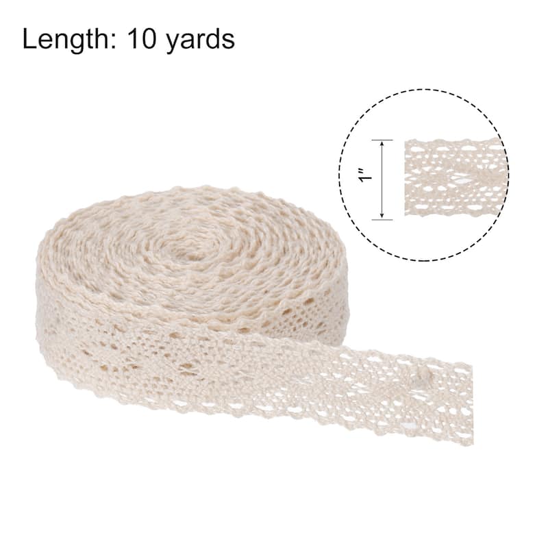 Lace Ribbon Cotton Lace Trim for Craft,Gift Wrappers,Headbands,Wedding - Beige - 1" x 10 Yards
