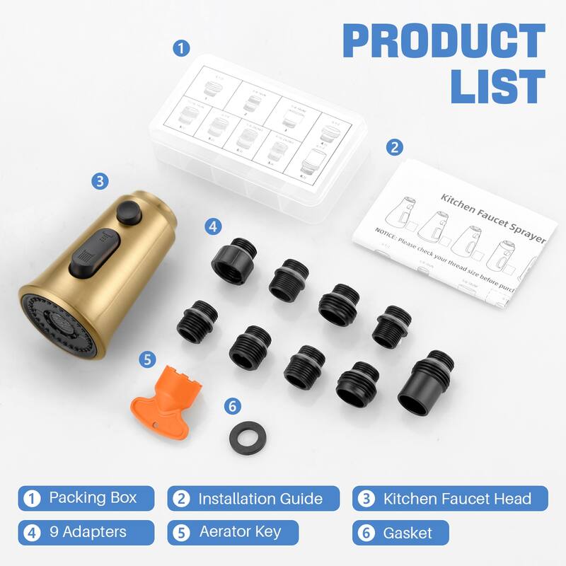 WOWOW Pull Down Kitchen Faucet Spray Head with 9 Adapters Kit