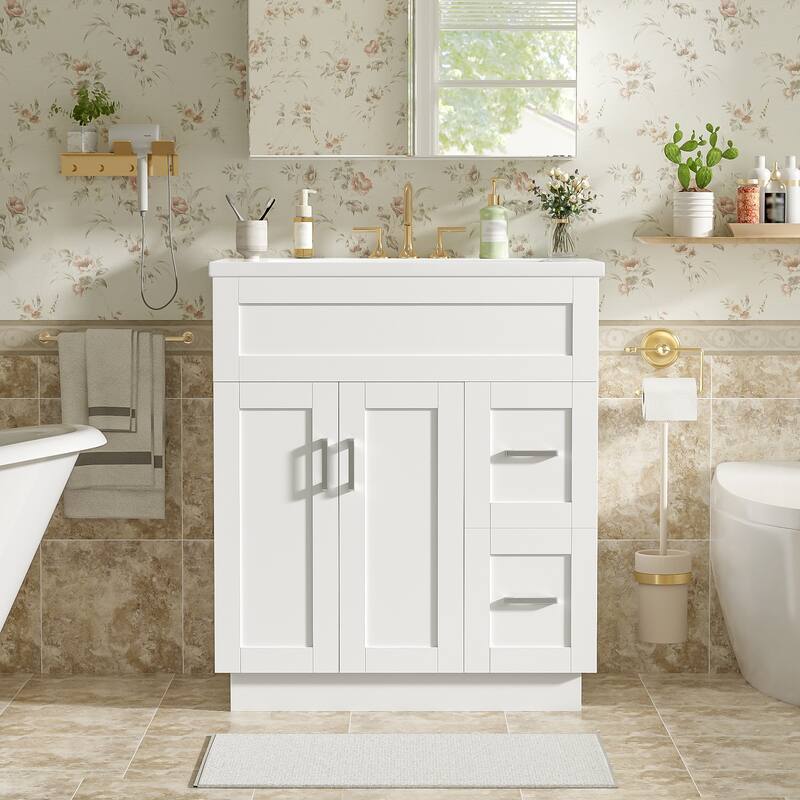 30" Bathroom Vanity Cabinet with 2 Doors & 2 Drawers, Soft-Close Hidden Slides and Adjustable Shelf