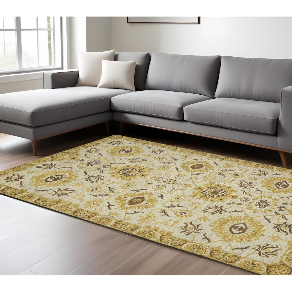 HomeRoots Floral Medallion Traditional Rectangle Area Rug
