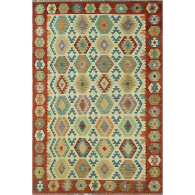 Hand-Woven Sangat Kilim Zaland Ivory/Rust Rug - 6'10" x 9'10"