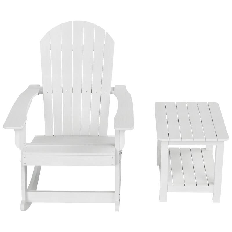 Vineyard HIPS Outdoor Eco-Friendly All Weather Seashell Rocking Adirondack Chair with Side Table (2-Piece Set)