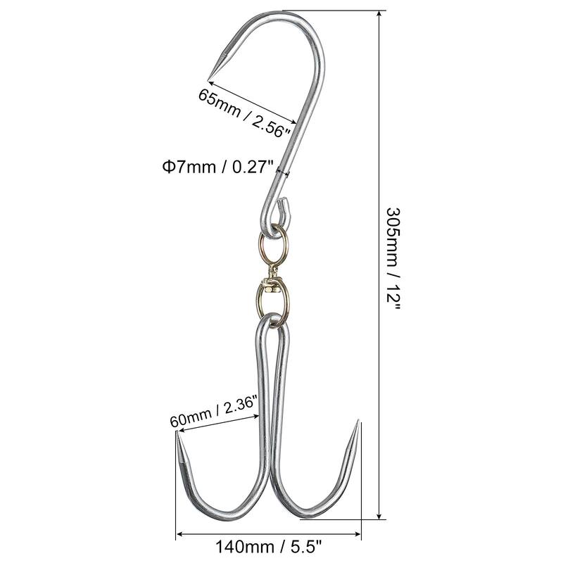 Double Meat Hooks, Galvanized Integrated Swivel Meat Hook, 4Pcs - Silver Tone - 12" x 0.27"