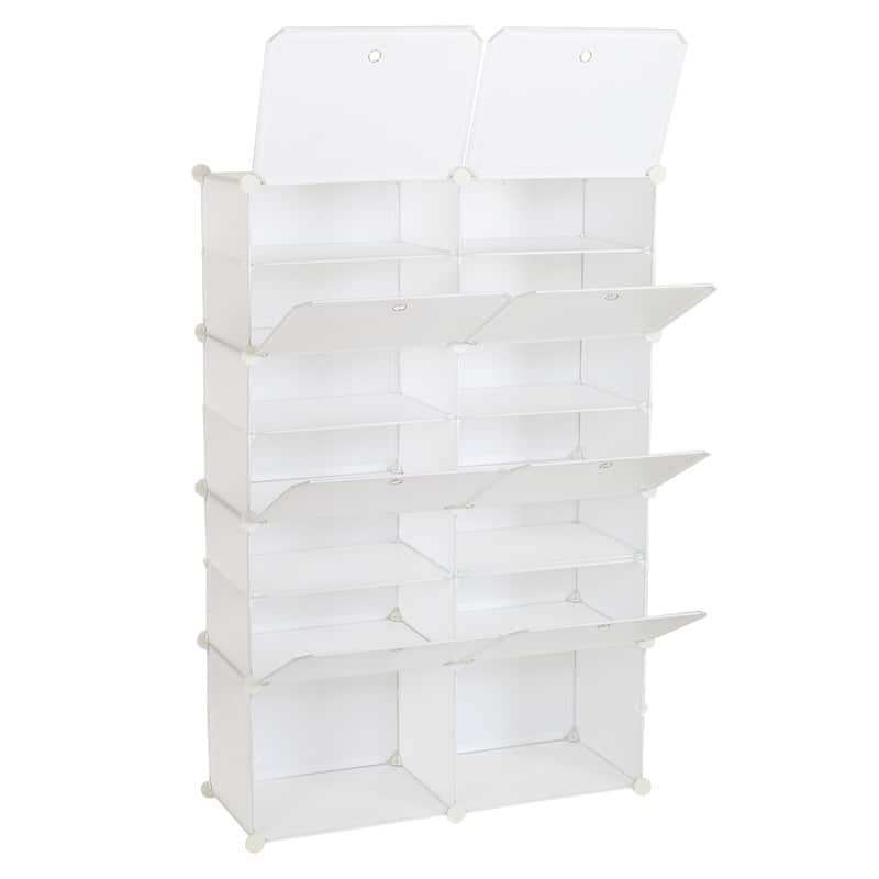 7-Tier Portable 28 Pair Shoe Rack Organizer 14 Grids Tower Shelf,White