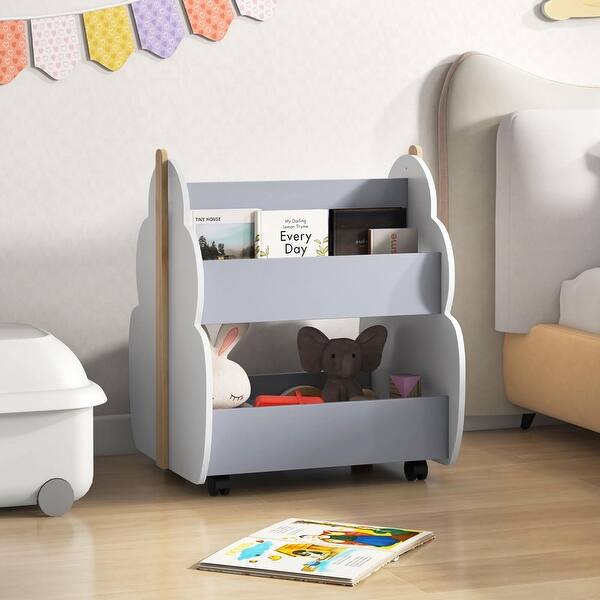 slide 2 of 7, 2-Tie Kids Bookshelf Childrens Toy Storage Shelf with Universal Wheels