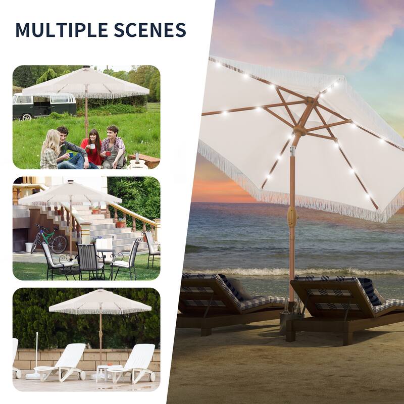 Autlaycil 7.5 ft Outdoor Patio Umbrella with 18 LED Lights Solar & Tassel.