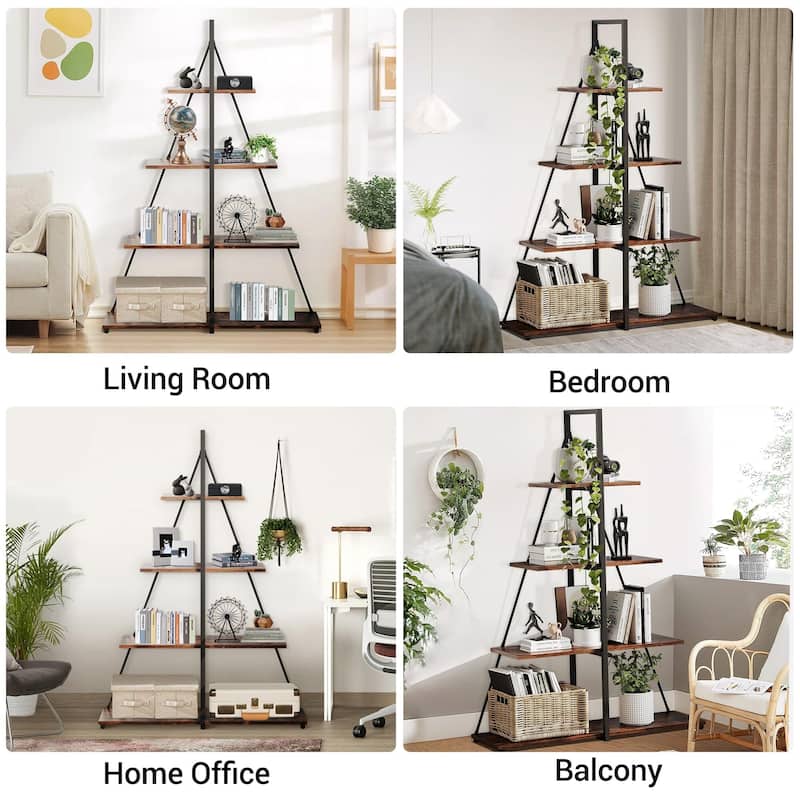 4-Tier A-Frame Ladder Bookshelf, Brown Stylish Ladder Bookcase