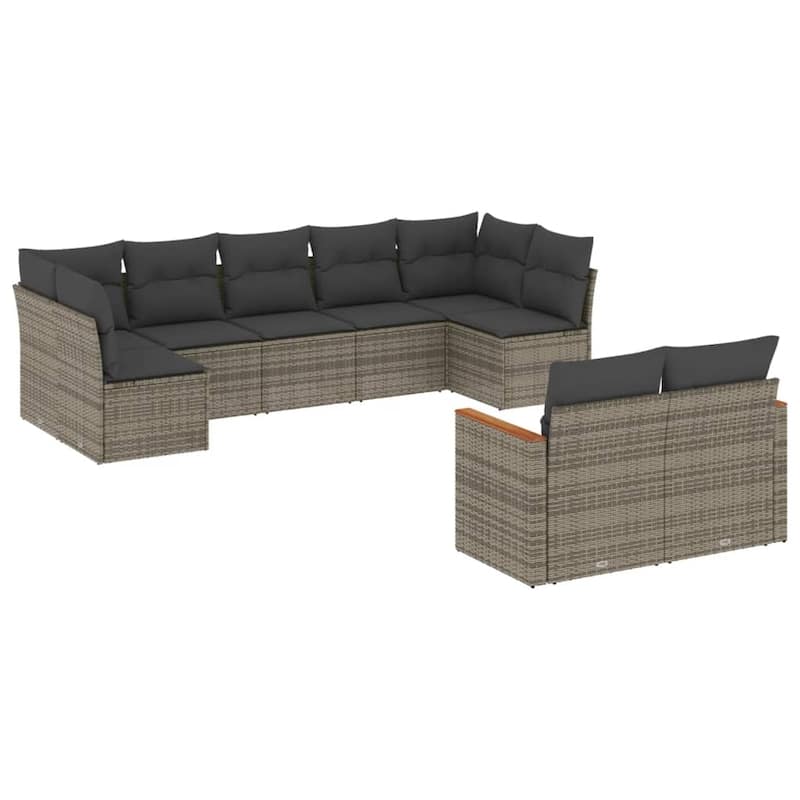 vidaXL Patio Sofa Set with Cushions Outdoor Conversation Furniture Poly Rattan - 24.4 x 24.4 x 27.2 in
