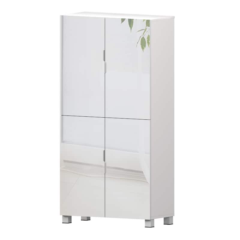Shoe Cabinet with 4 Mirror Doors- 50"Tall Entryway Storage, 8 Adjustable Shelves, Holds 24-32 Pairs (Size 15)