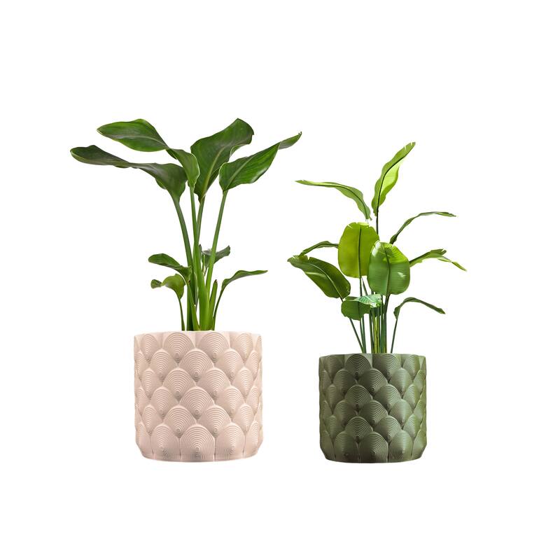 happimess Syrie Modern Bohemian Indoor Ocean Wave Eco-Friendly 3D Printed Planters with Drainage, (Set of 2) - Sand/Olive