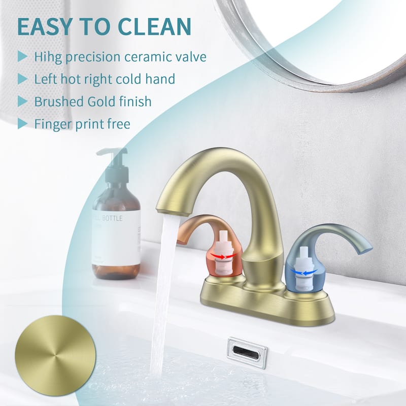 Modern 2 Handle Bathroom Sink Faucet with Pop Up Drain and Supply Hose, Aerator, Anti Fingerprint, Splash Proof, Water Saving