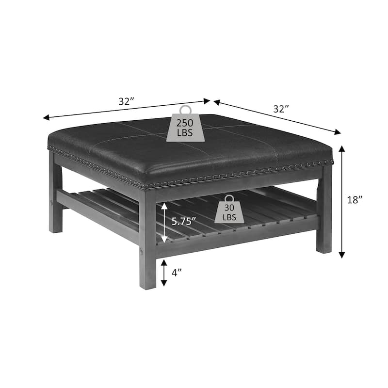 Coffee Table Cocktail Ottoman with Storage Shelf - Stylish Living Room Center Table with Upholstered Top and Storage Shelf