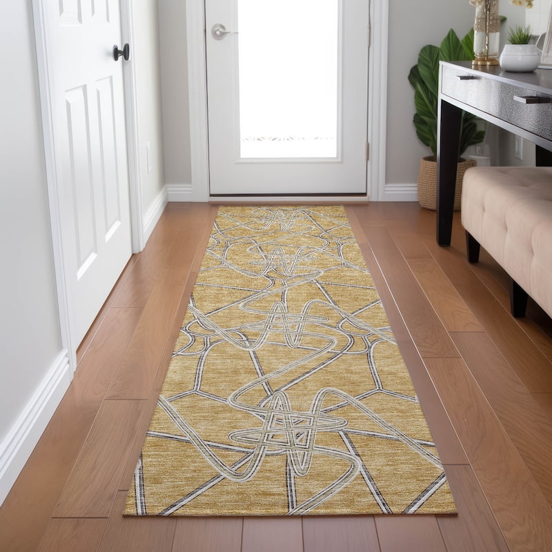 Machine Washable Indoor/ Outdoor Contemporary Links Chantille Rug
