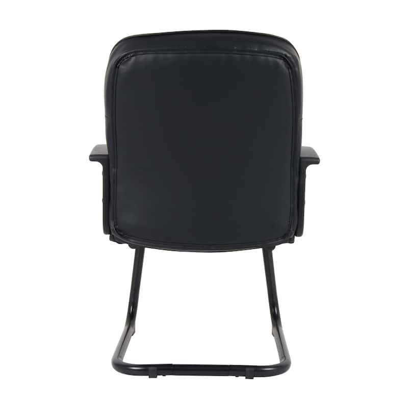 Mala Mid Back Guest Chair, Black Faux Leather, Lumbar Support