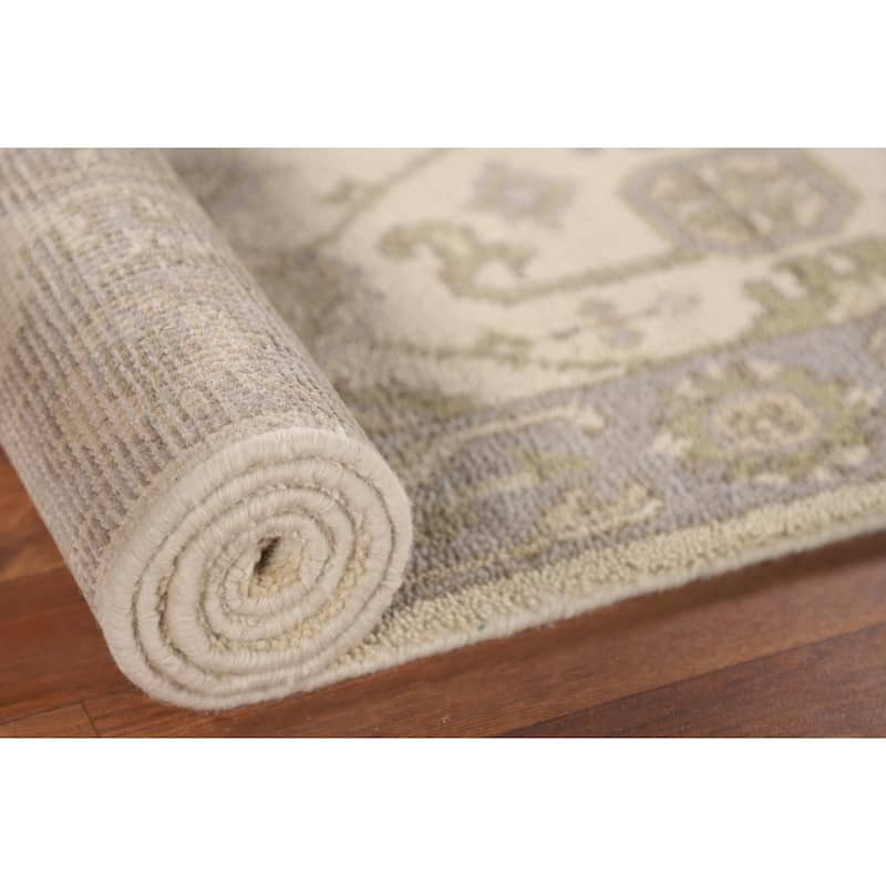 Beige Oushak Oriental Runner Rug Handmade Wool Carpet - 2'7"x 10'0"