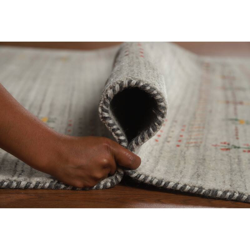 Gabbeh Indian Rug Hand-Knotted Oriental Grey Wool Carpet - 5'1" x 7'8"