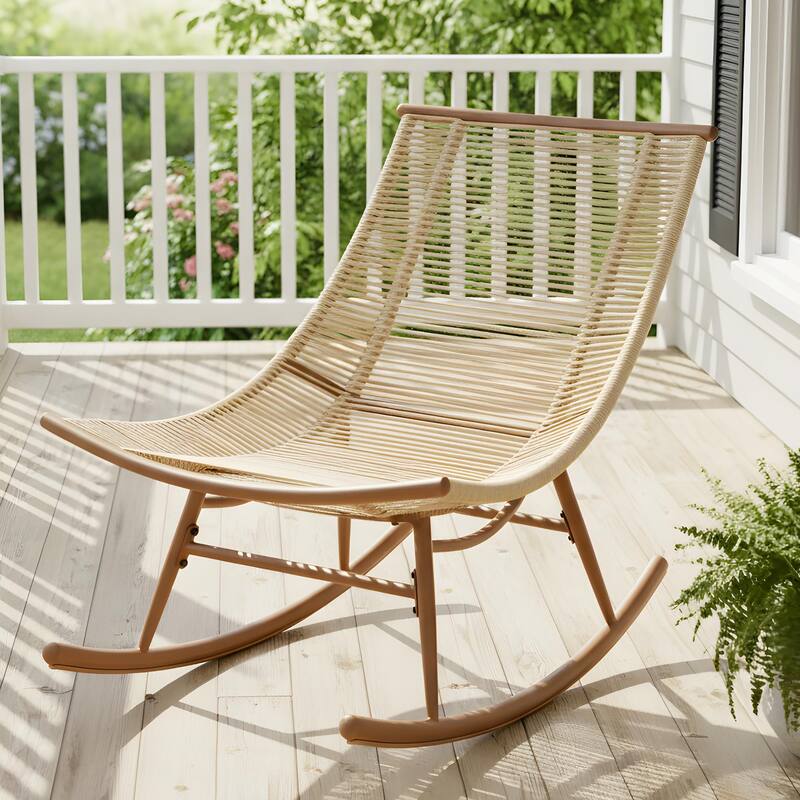Christopher Knight Home - Serene Outdoor Rocking Chair with PE Rattan and Concrete Side Table Set