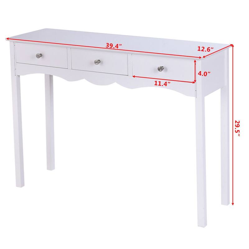Hall table Side Table with 3 Drawers-White - 39.4" x 12.6" x 29.5"(L x W x H)