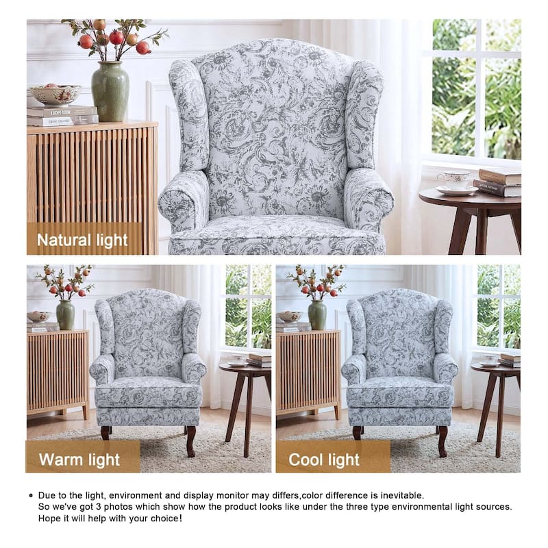 Set of 2 Elegant Living Room Wing Back Arm Chair Upholstered Accent Chair