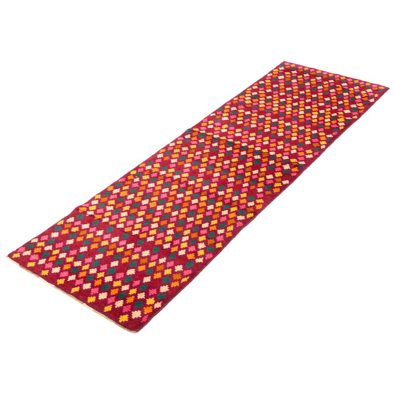 ECARPETGALLERY Hand-knotted Afghan Burgundy Wool Rug - 2'8 x 9'10
